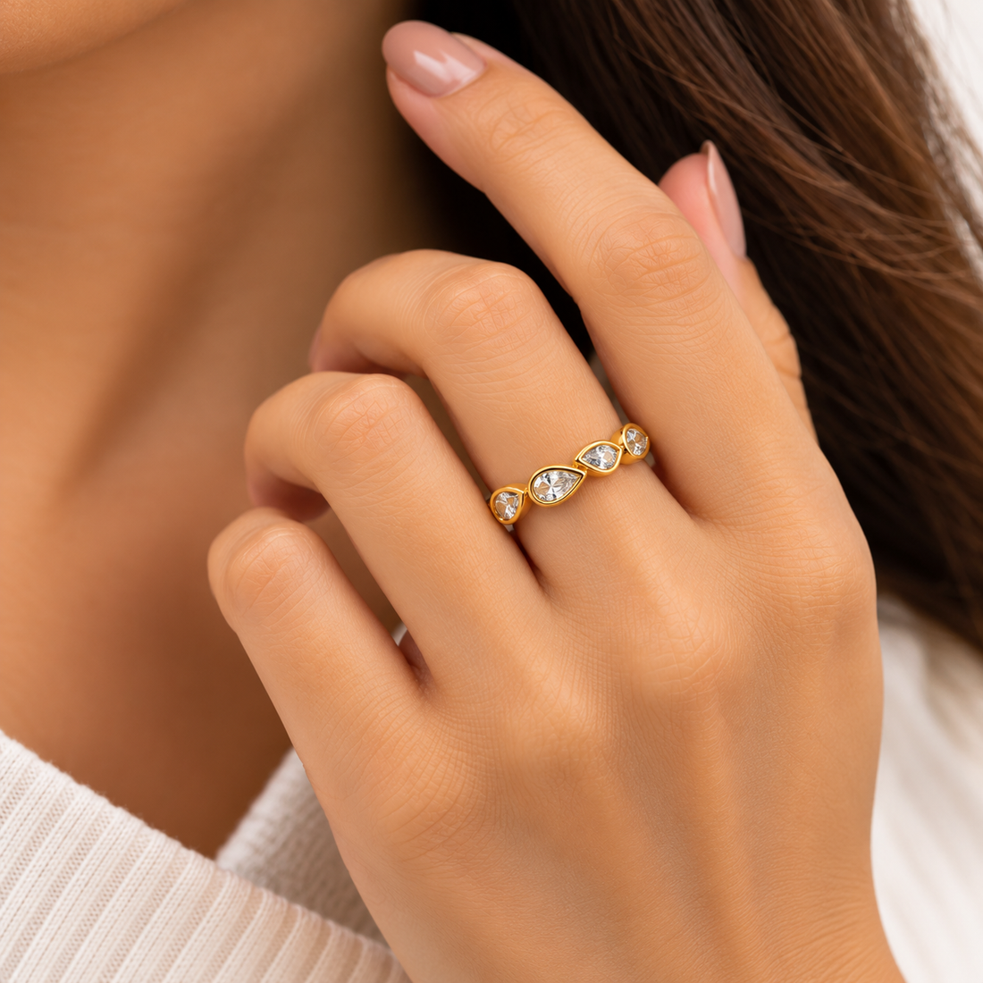 Pear-Cut Crystal Gold Ring