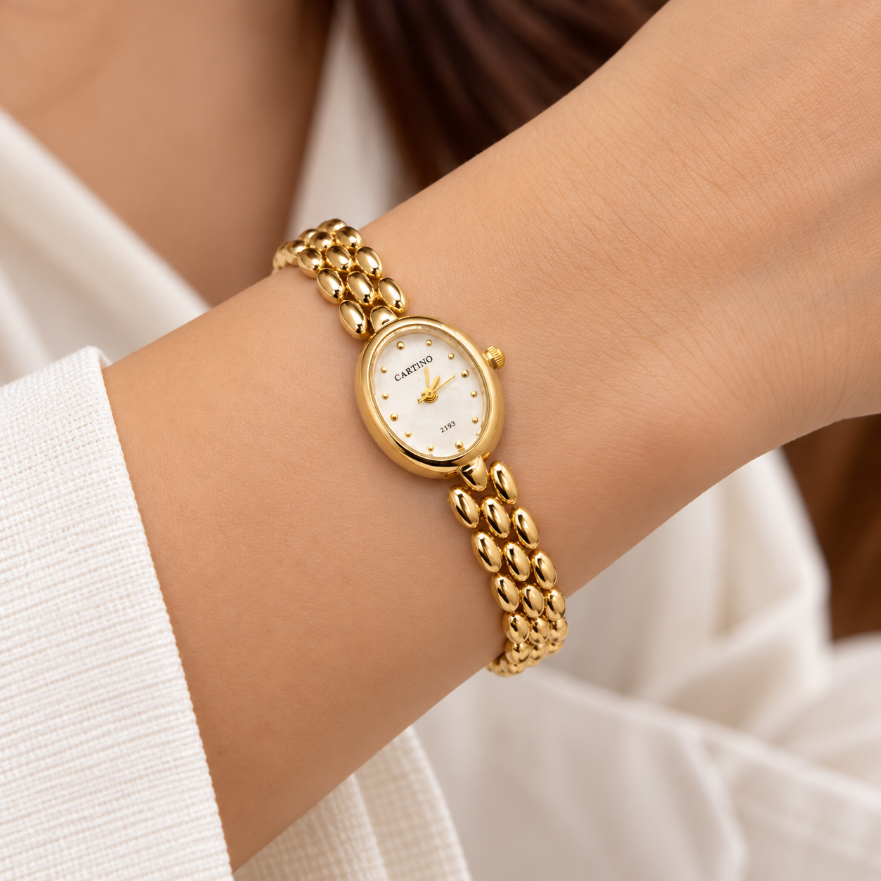 Golden Multi-Link Oval Dial Bracelet Watch