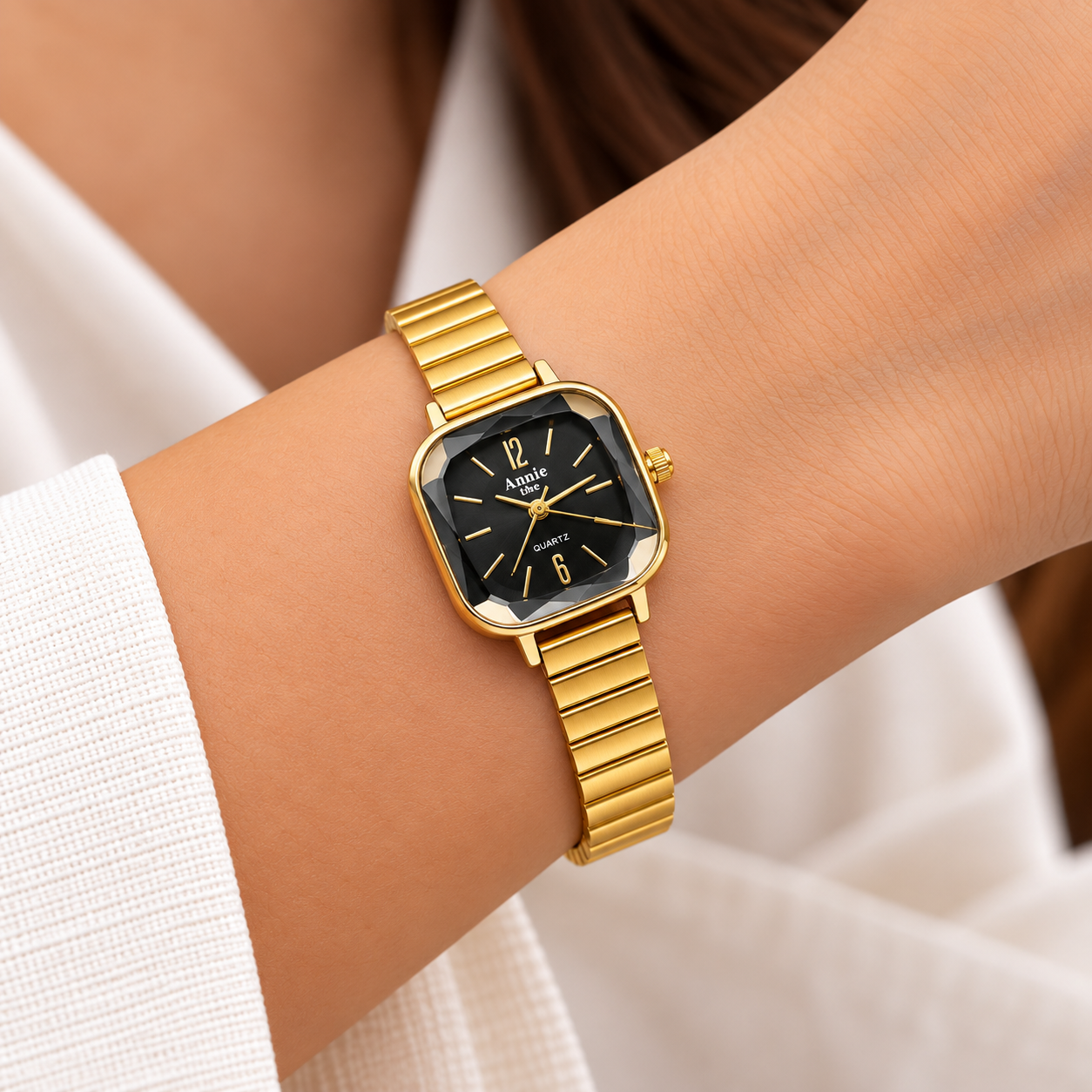 Golden Square Black Dial Bracelet Watch