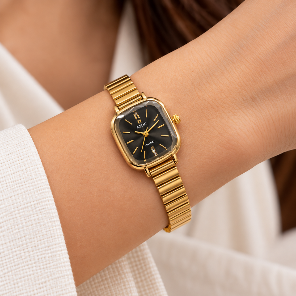 Golden Square Black Dial Bracelet Watch