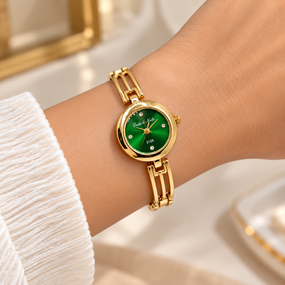 Emerald Green Dial Gold Bracelet Watch