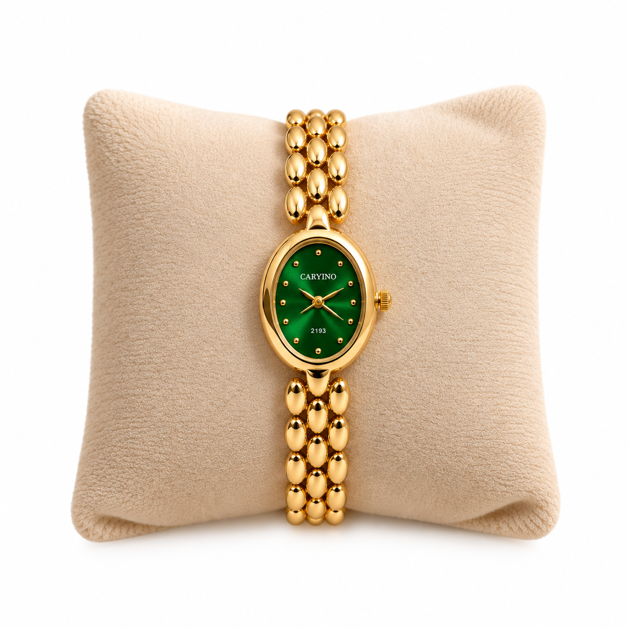 Emerald Oval Dial Gold Link Watch