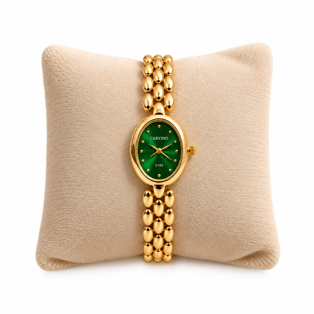 Emerald Oval Dial Gold Link Watch