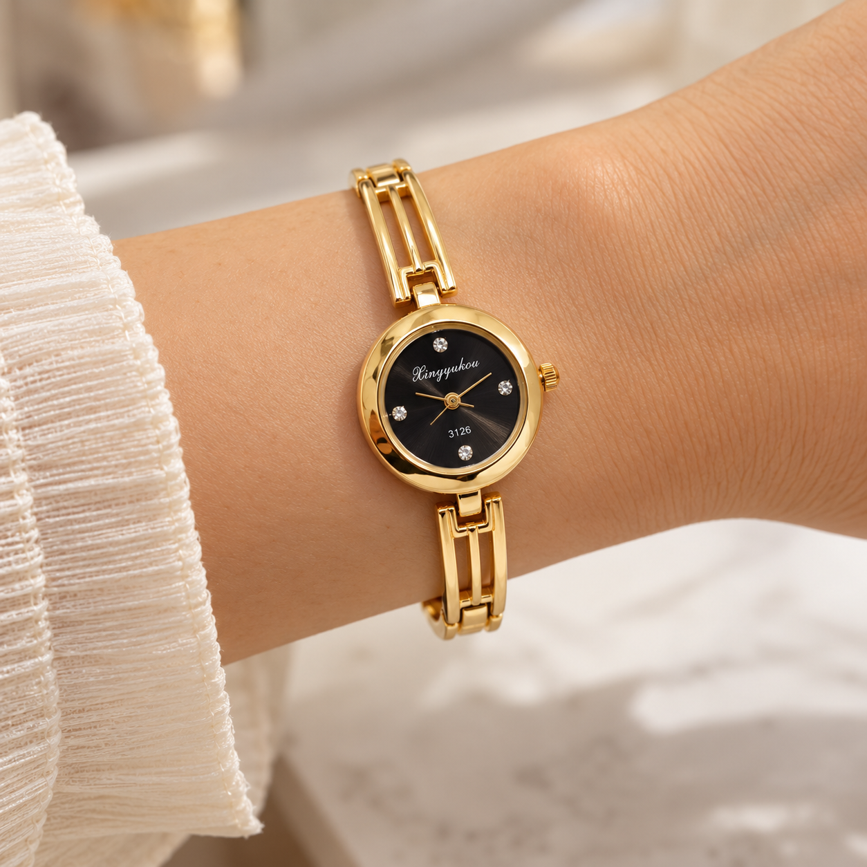 Black Dial Gold Bracelet Watch