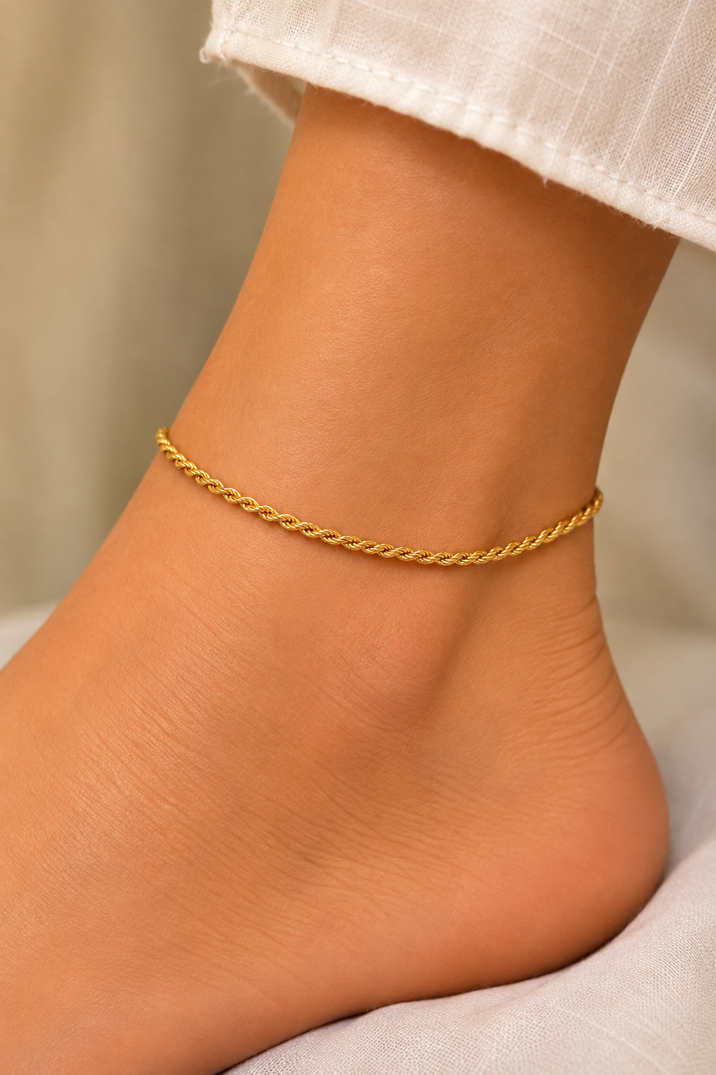 18K Gold Plated Twisted Rope Anklet