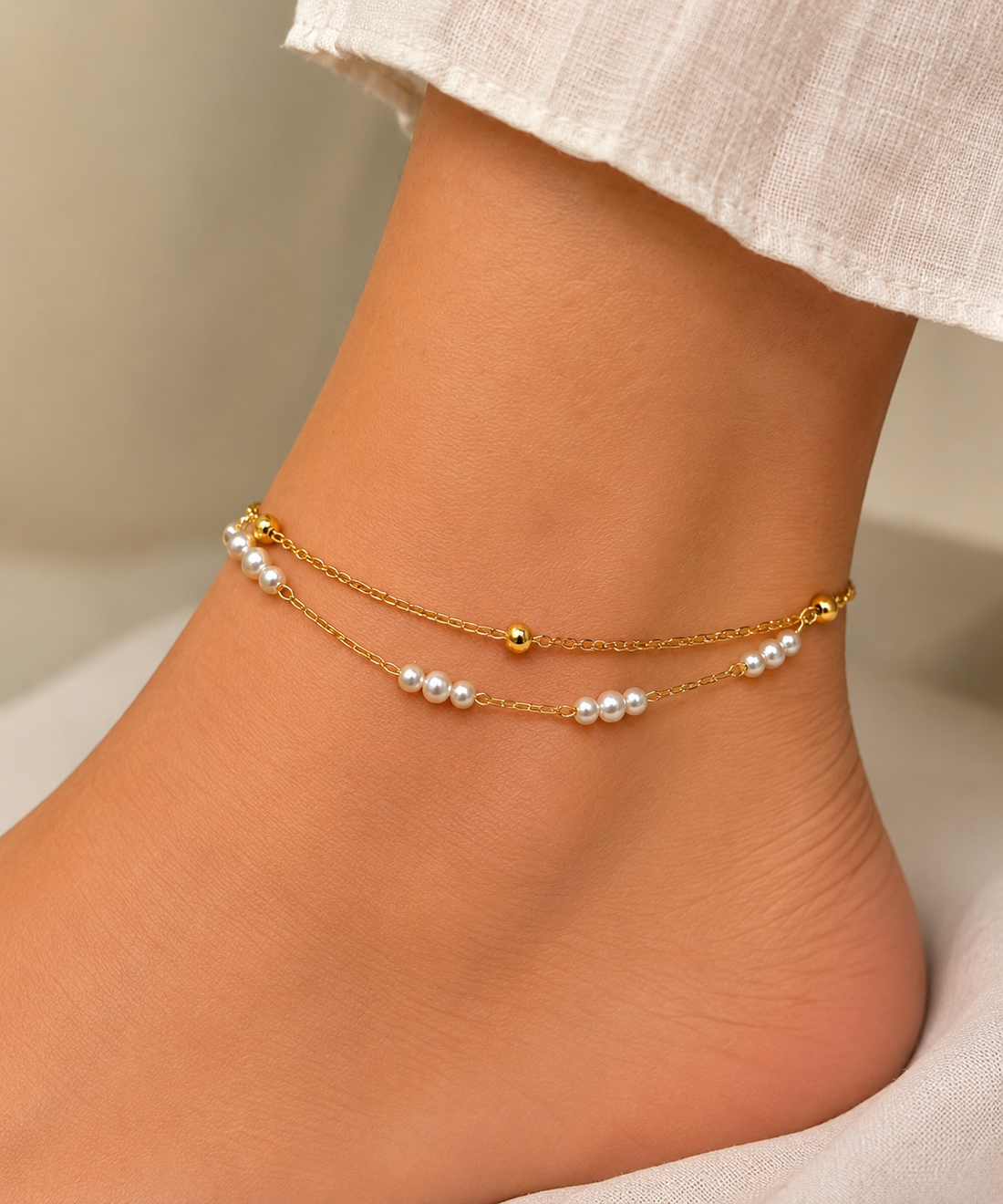 Pearl Detailing Double Layer Anklet