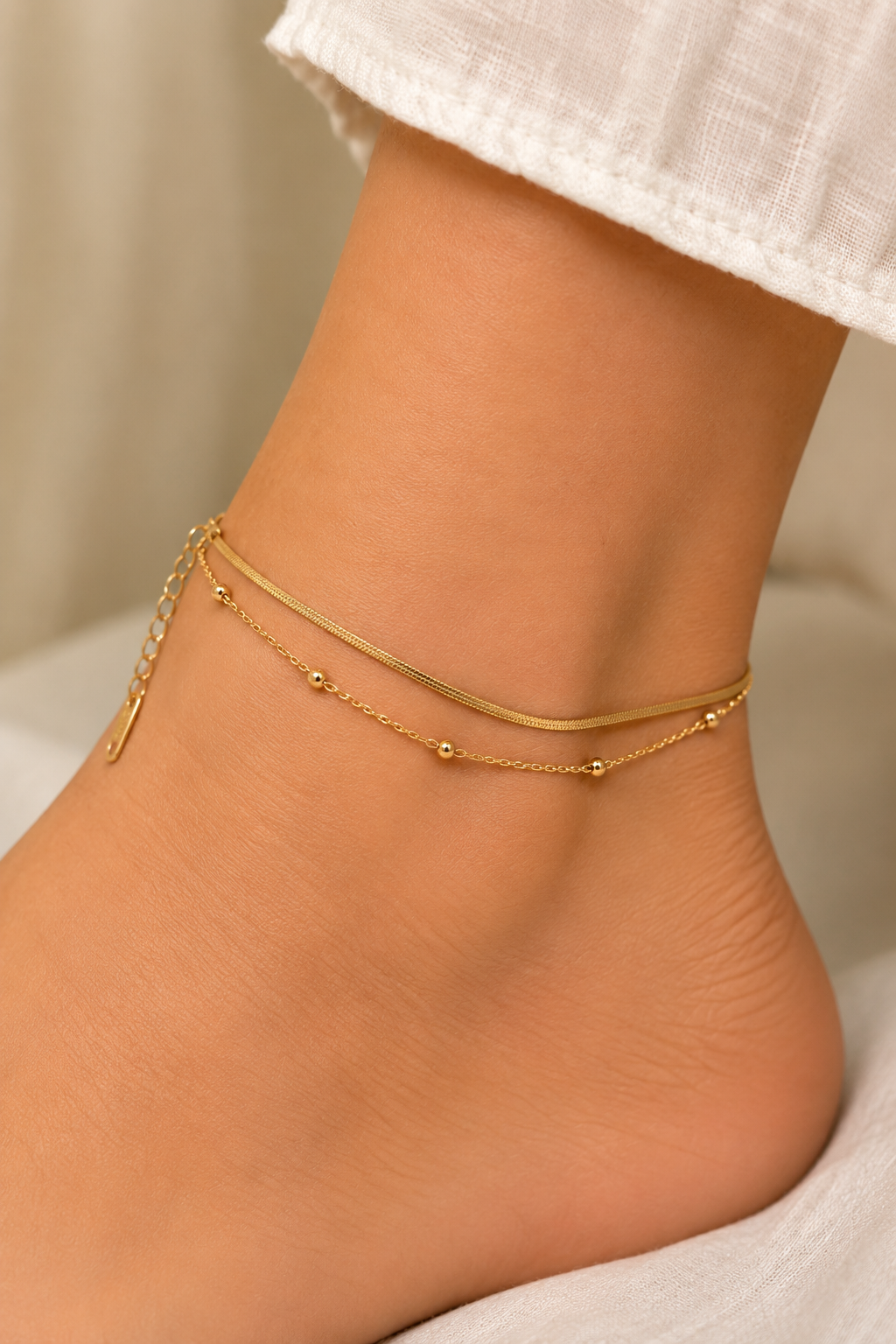 Double Layer Round Beaded Anklet