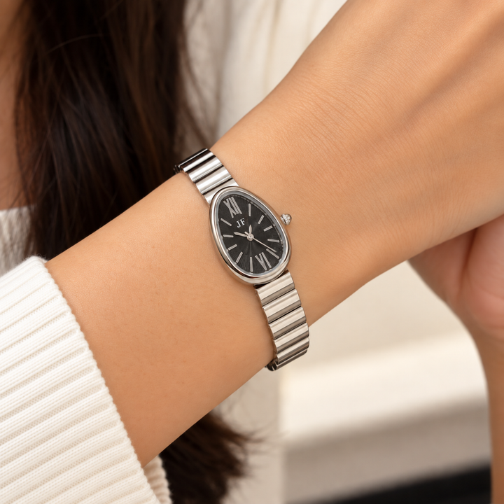 Black Dial Teardrop Silver Watch