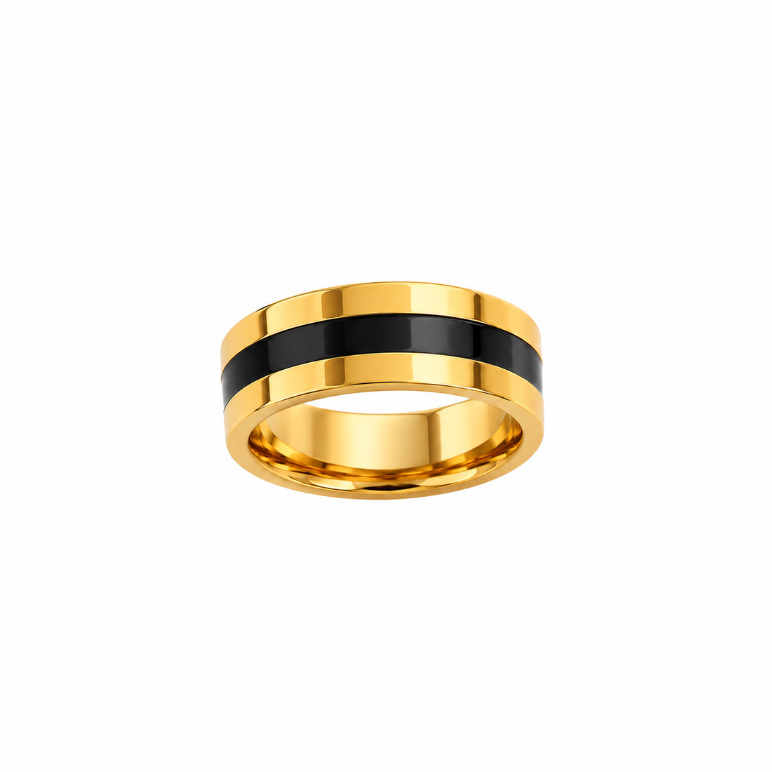 Black Stripe Gold Band  Men's Ring