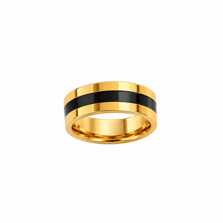 Black Stripe Gold Band  Men's Ring