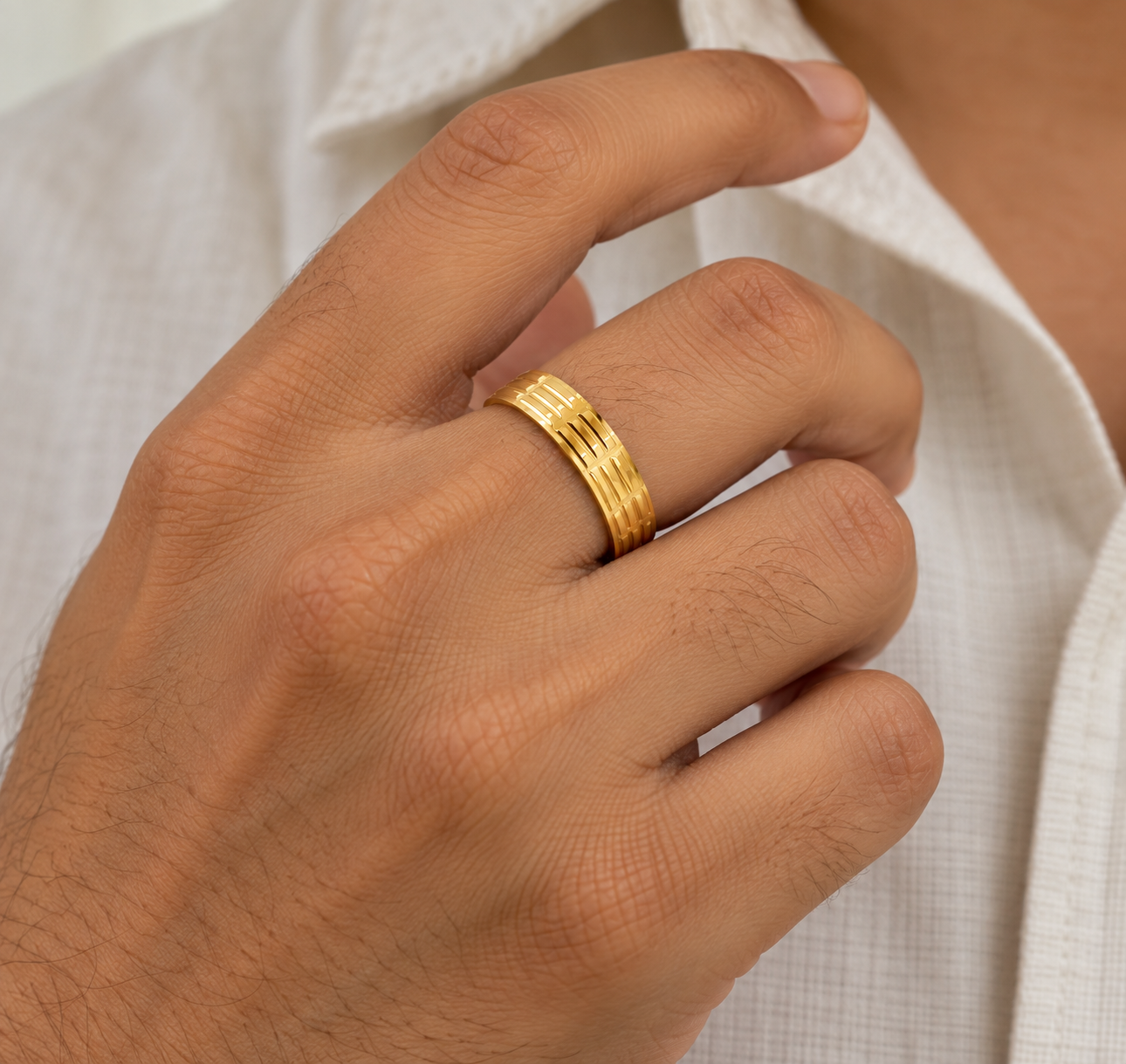 Geometric Groove Gold Men’s Ring