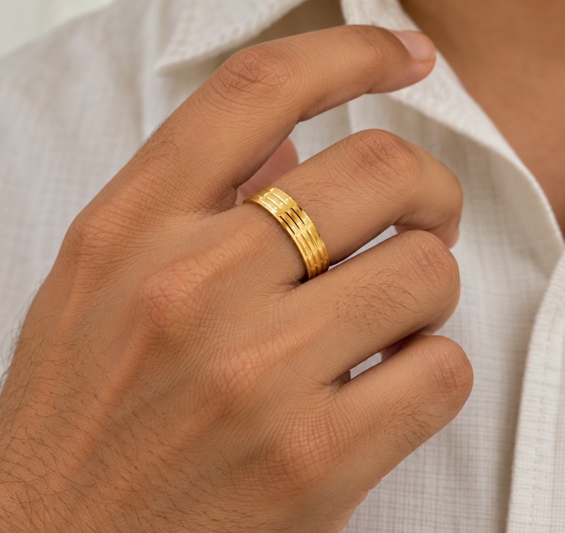 Geometric Groove Gold Men’s Ring