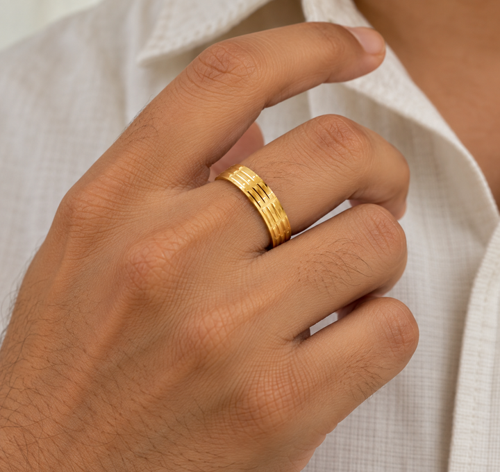 Geometric Groove Gold Men’s Ring
