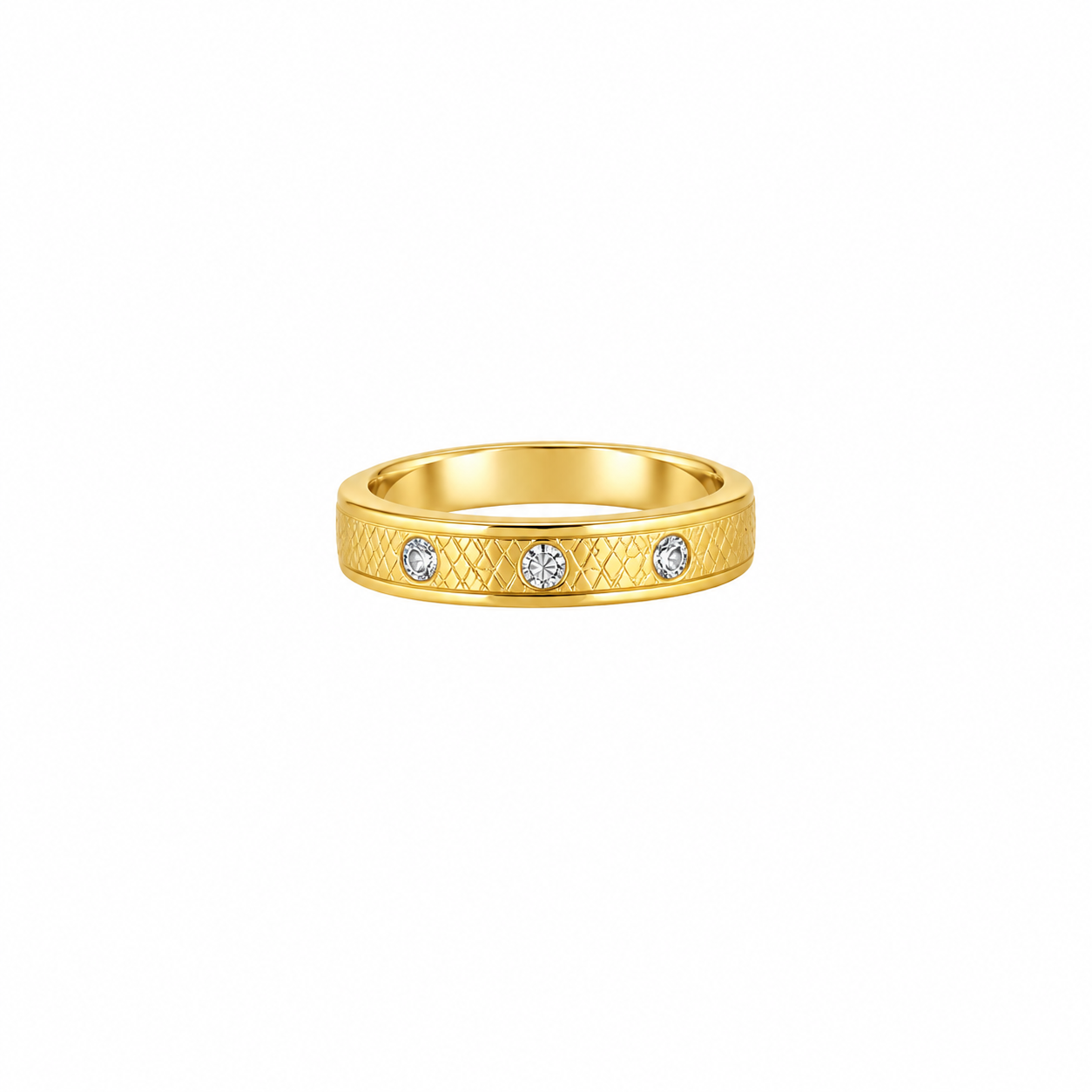 Crystal Accent Textured Gold Men’s Ring