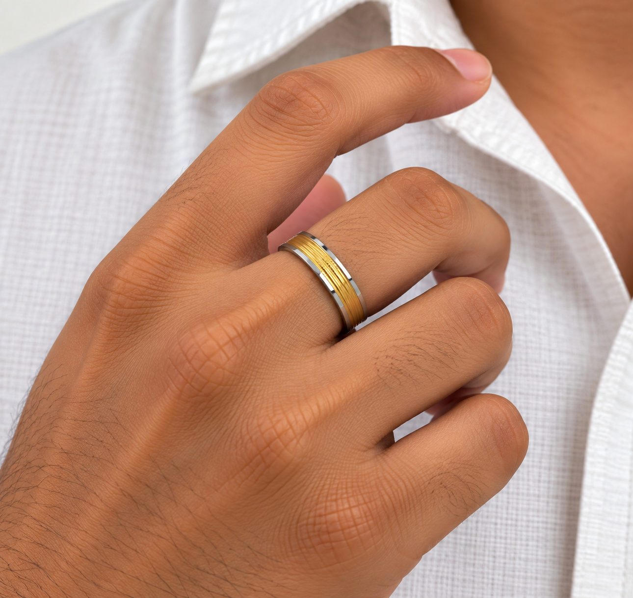 Two-Tone Ridged Men’s Band Ring