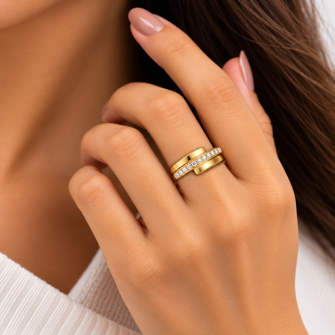 Crystal Bar Wrap Gold Ring