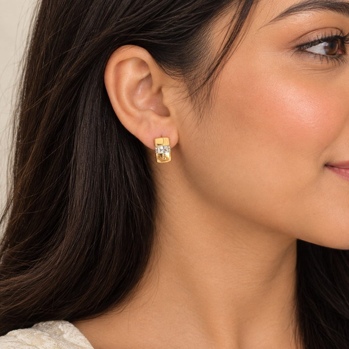 Gold Tone Crystal Accent Hoop Earring