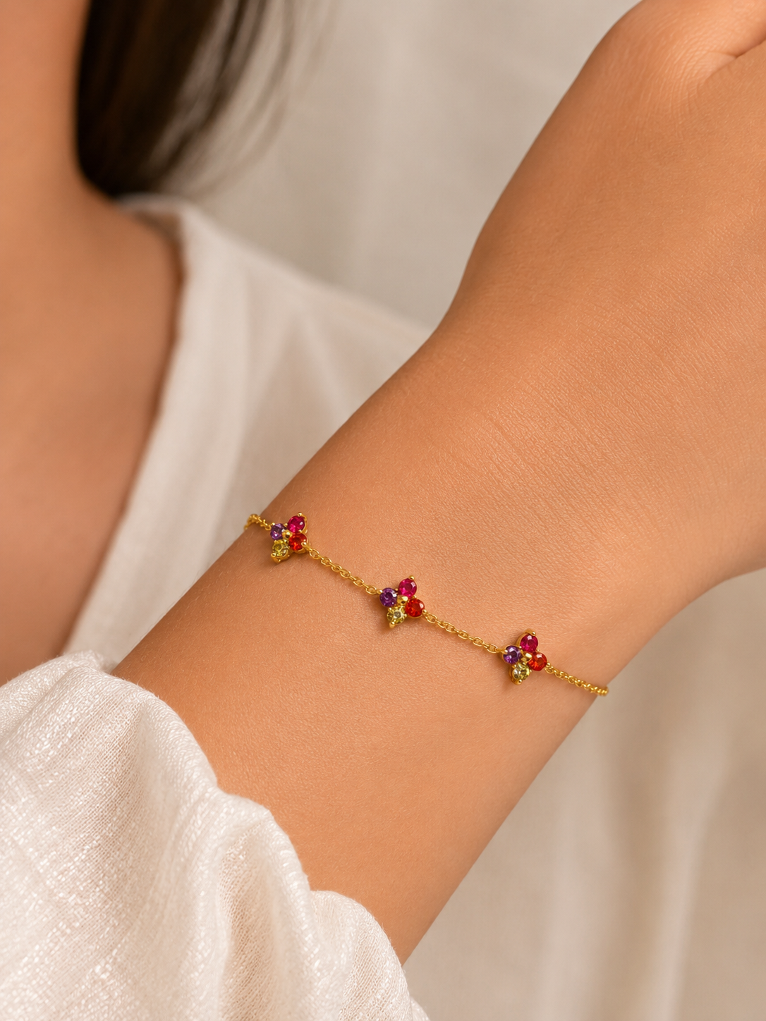 Multicolor Crystal Flower Gold Bracelet