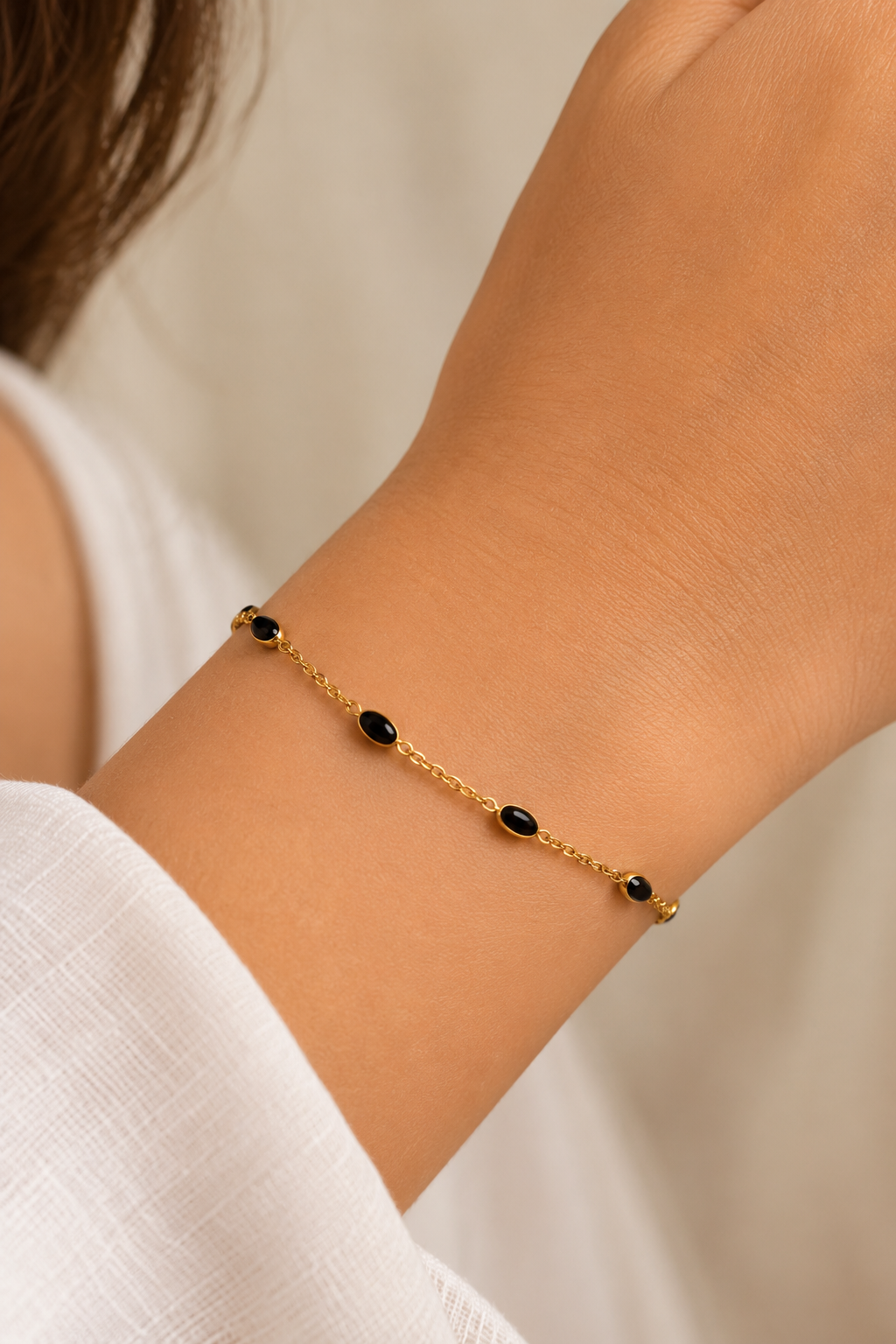 Black Onyx Oval Gold Bracelet