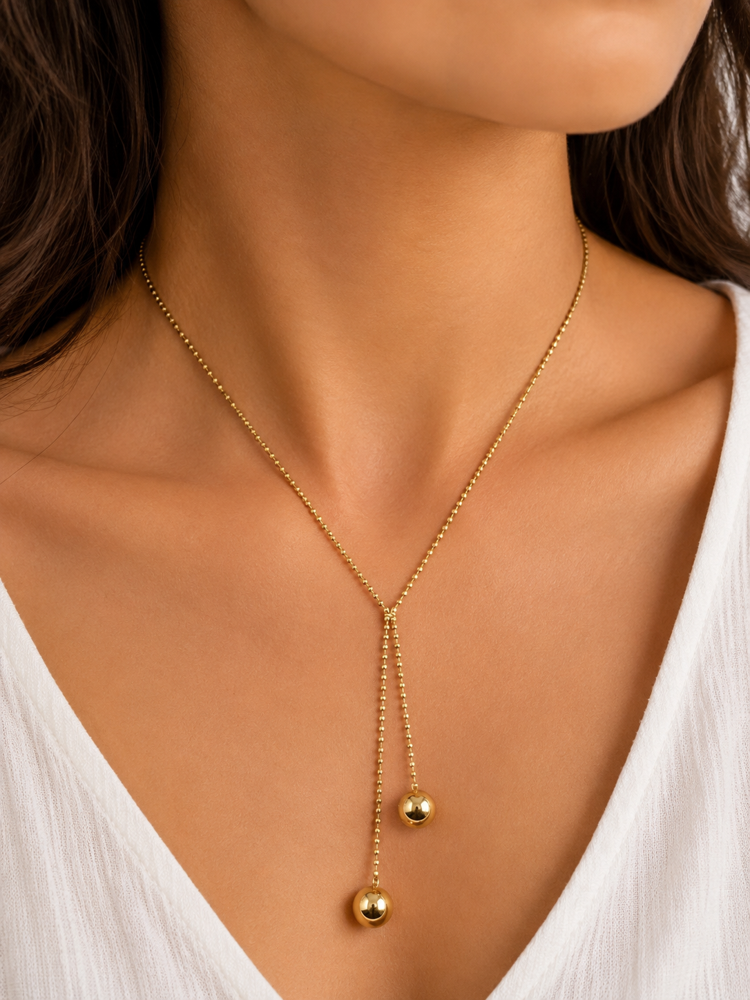 Minimal Gold Ball-Chain Y Necklace