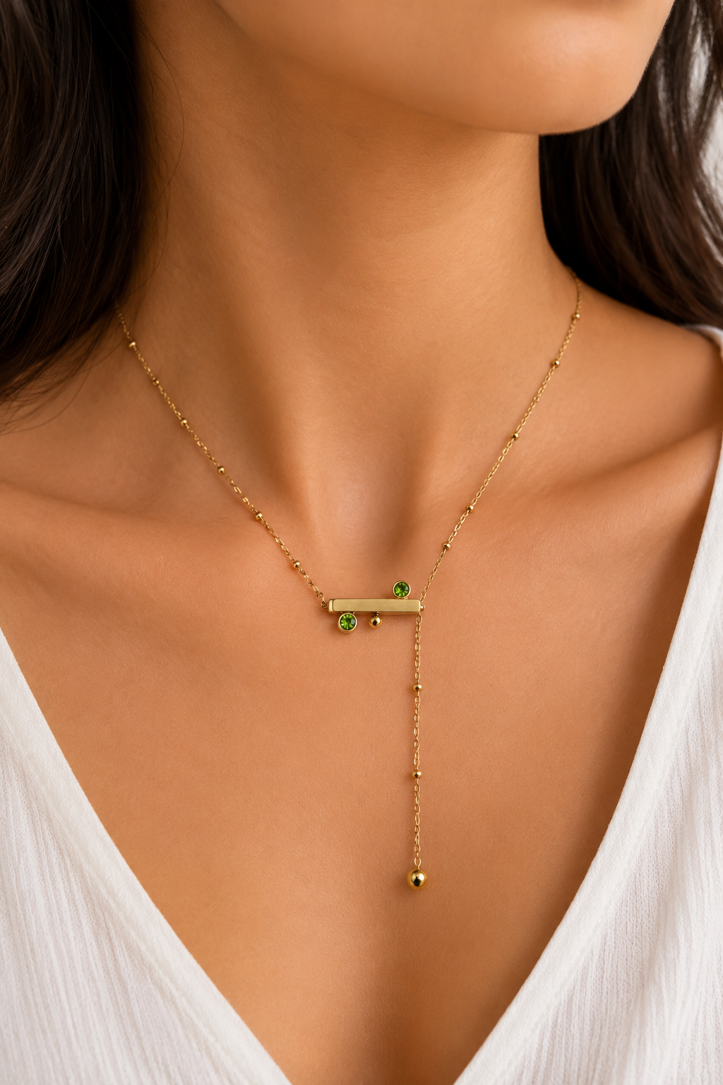 Minimalist Gold and Green Gemstone Necklace