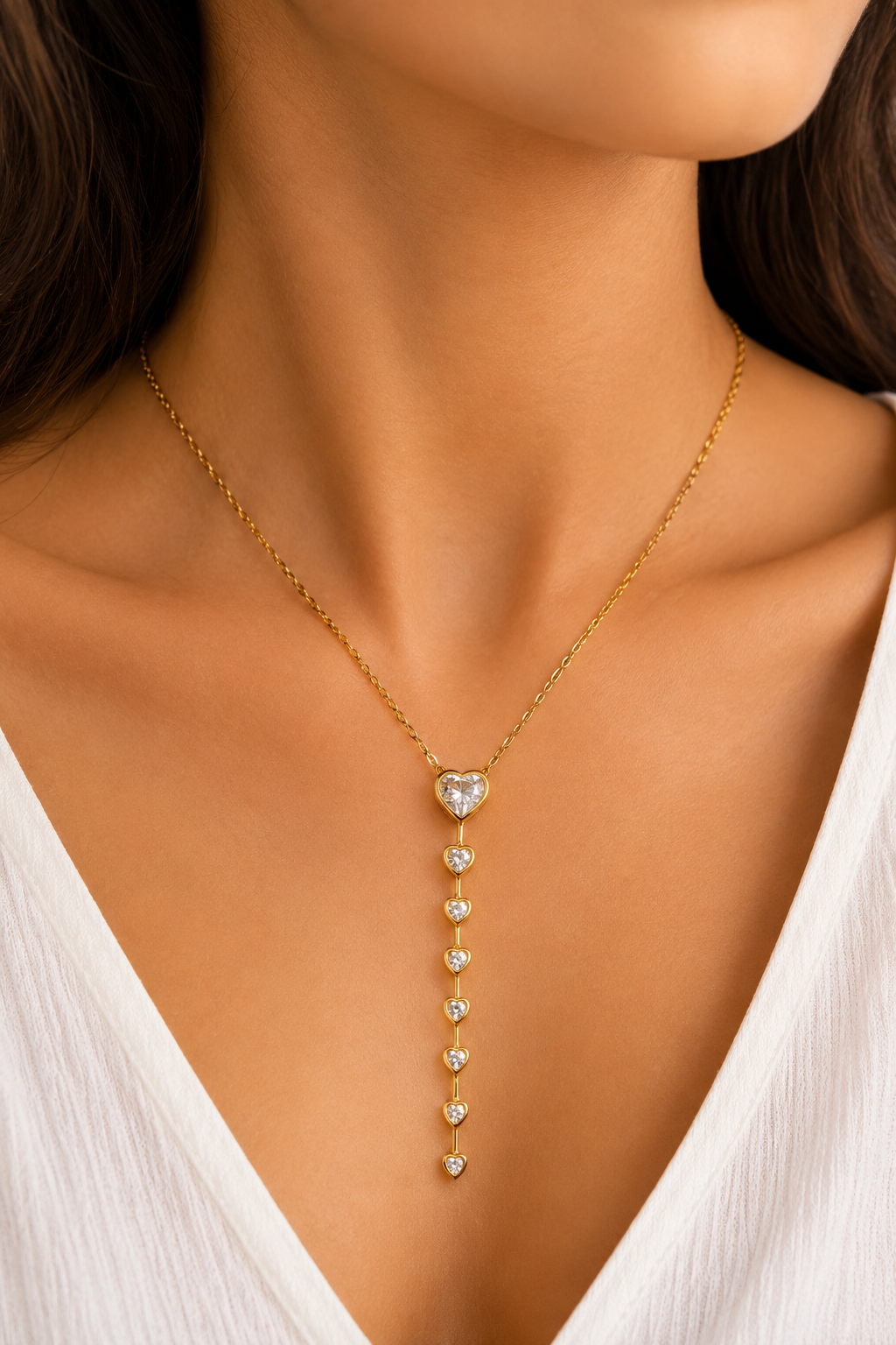 Gold Heart Gemstone Lariat Necklace