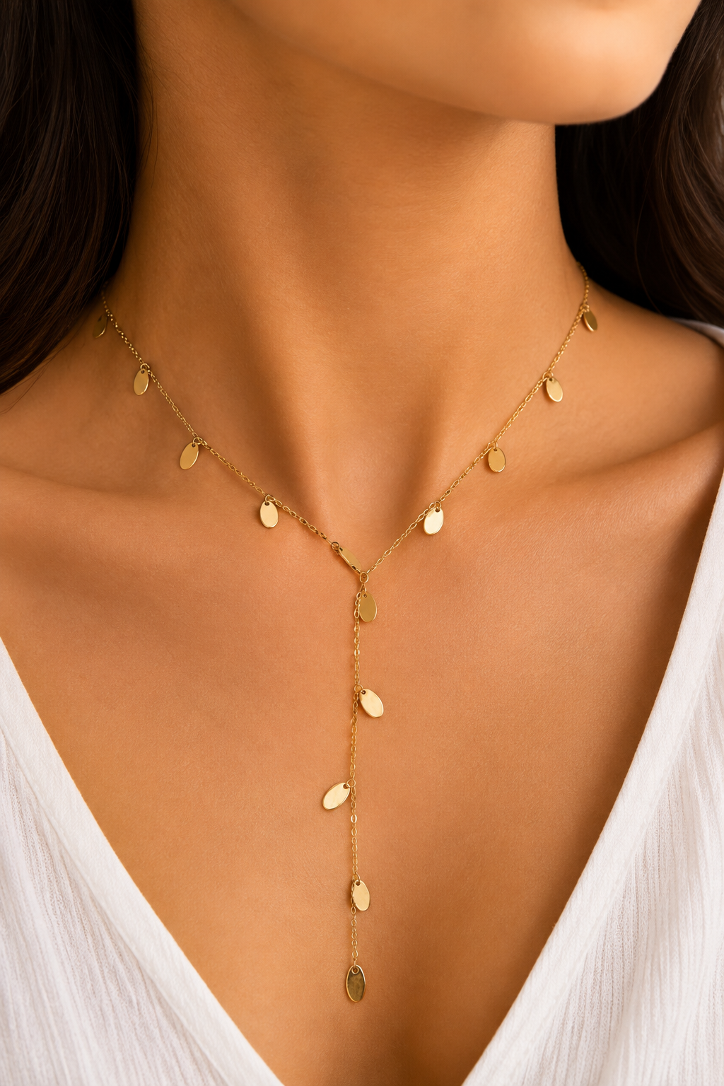 Polished Gold Y-Lariat Necklace