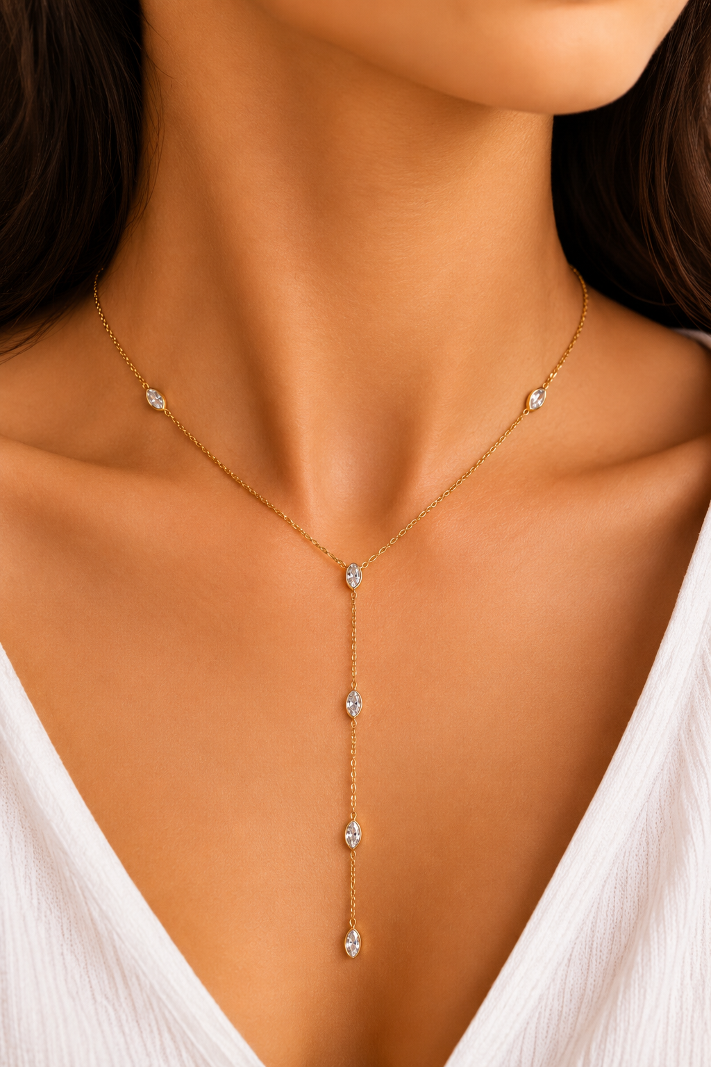 Delicate Gold Marquise Y-Necklace