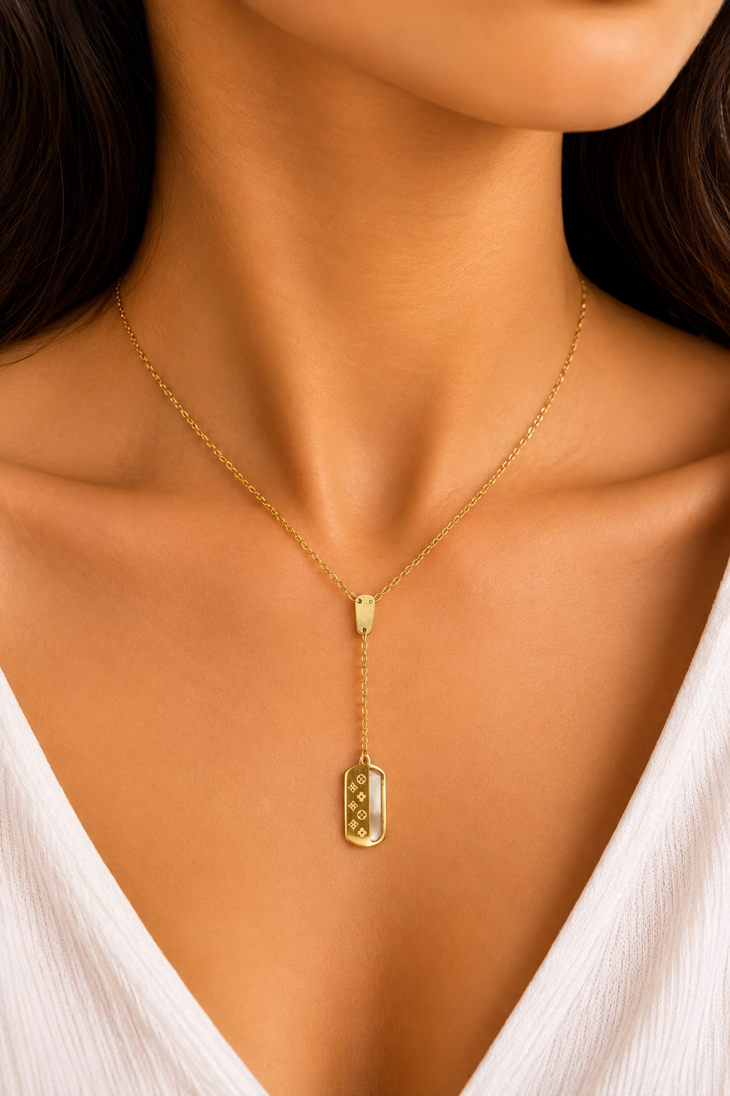 Gold Mother-of-Pearl lariat Necklace