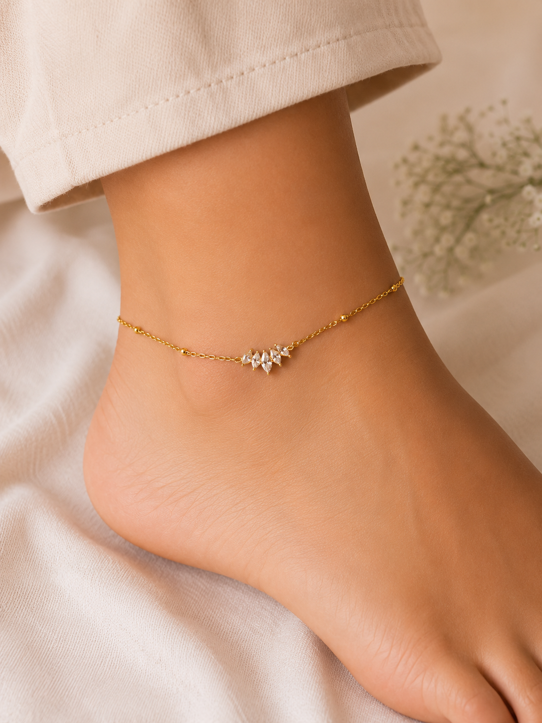 Marquise Crystal Leaf Anklet