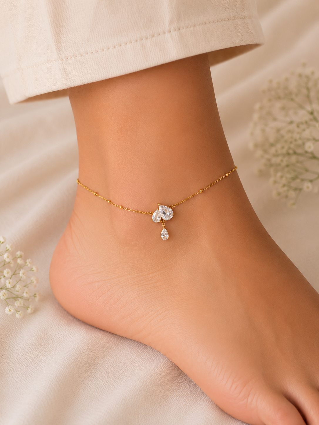 Crystal Teardrop Charm Anklet
