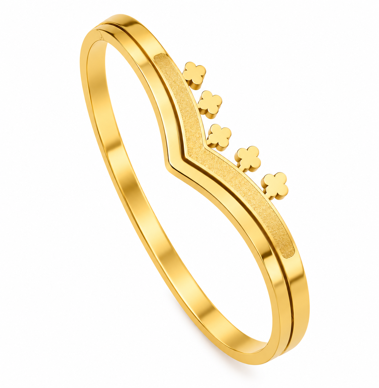 Elegant Gold Chevron Clover Bangle