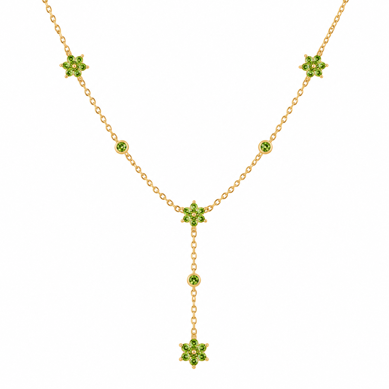 Gold and Green Gemstone Lariat Necklace