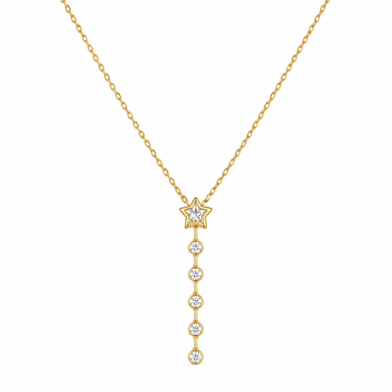Gold Star Pendant Necklace with Gemstone Drop