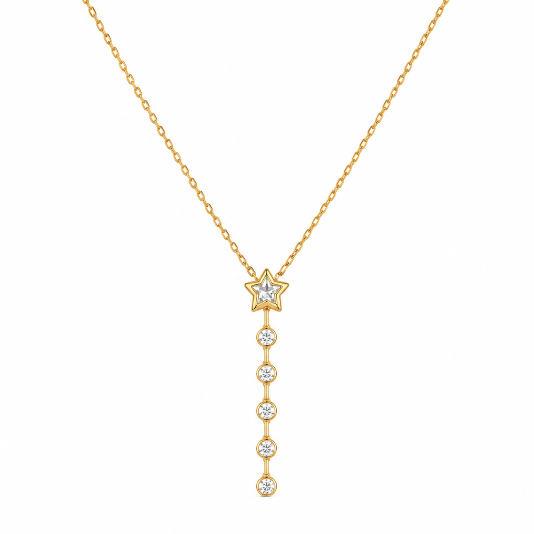 Gold Star Pendant Necklace with Gemstone Drop