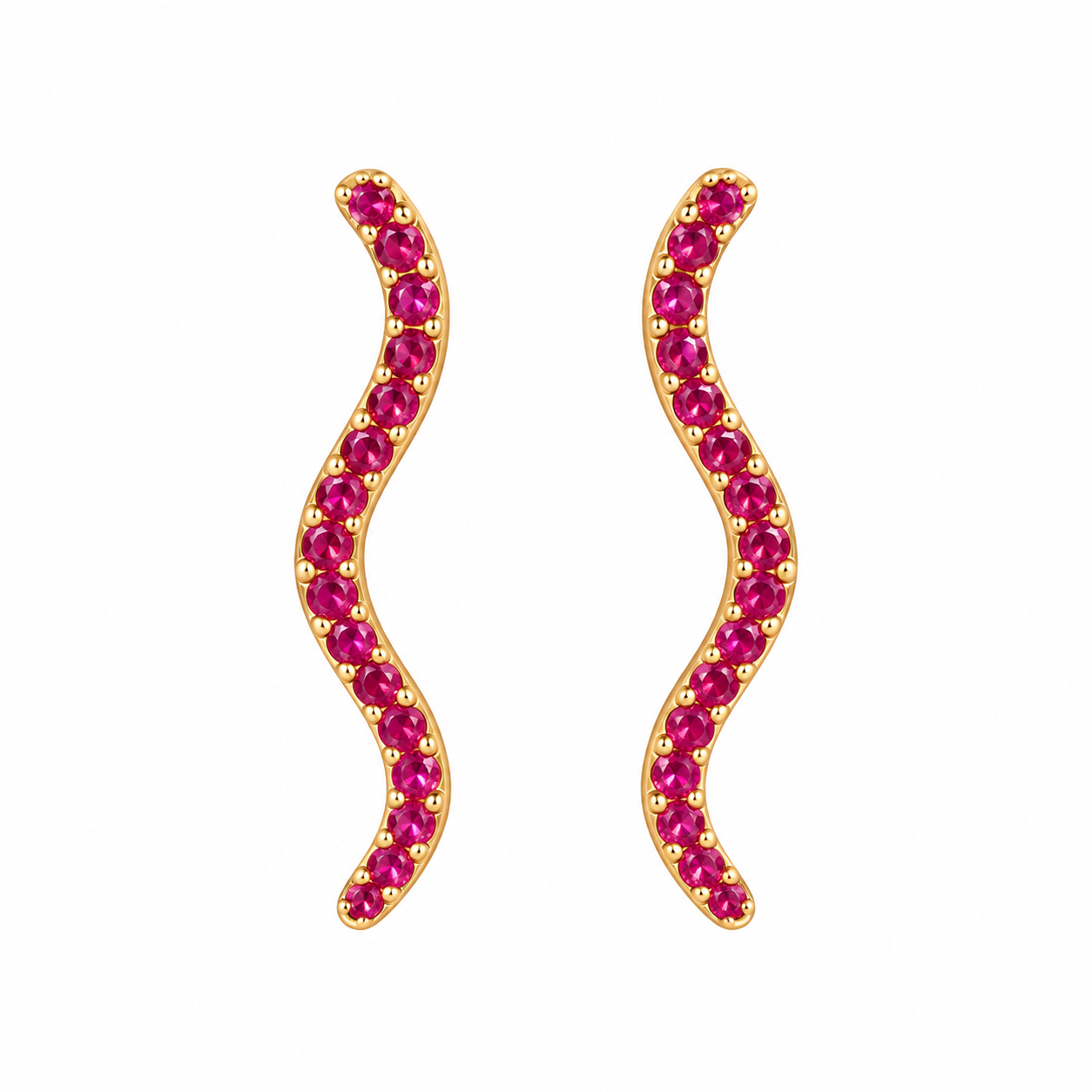 Ruby Wave Curve Stud Earring