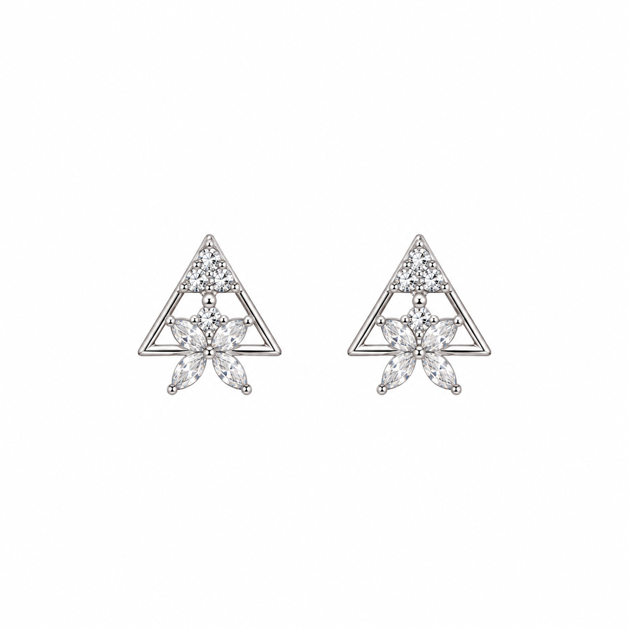 Crystal Blossom Triangle Stud Earring