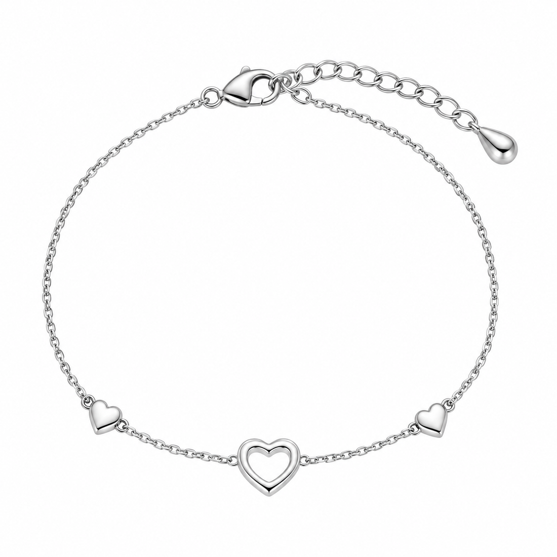 Minimal Silver Triple Heart Charm Anklet