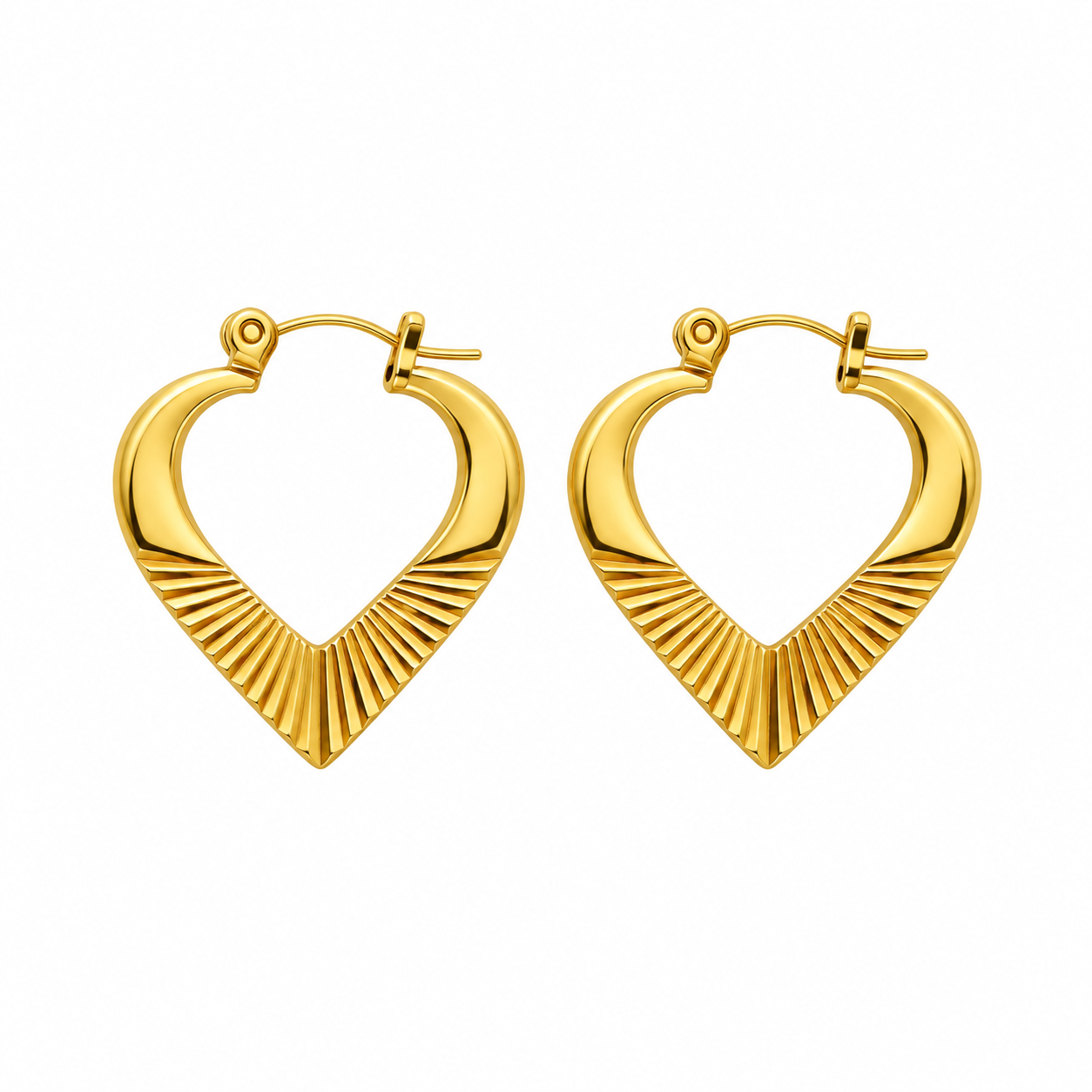 Sunburst Heart Gold Hoop Earring