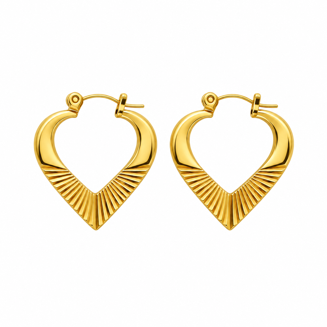 Sunburst Heart Gold Hoop Earring