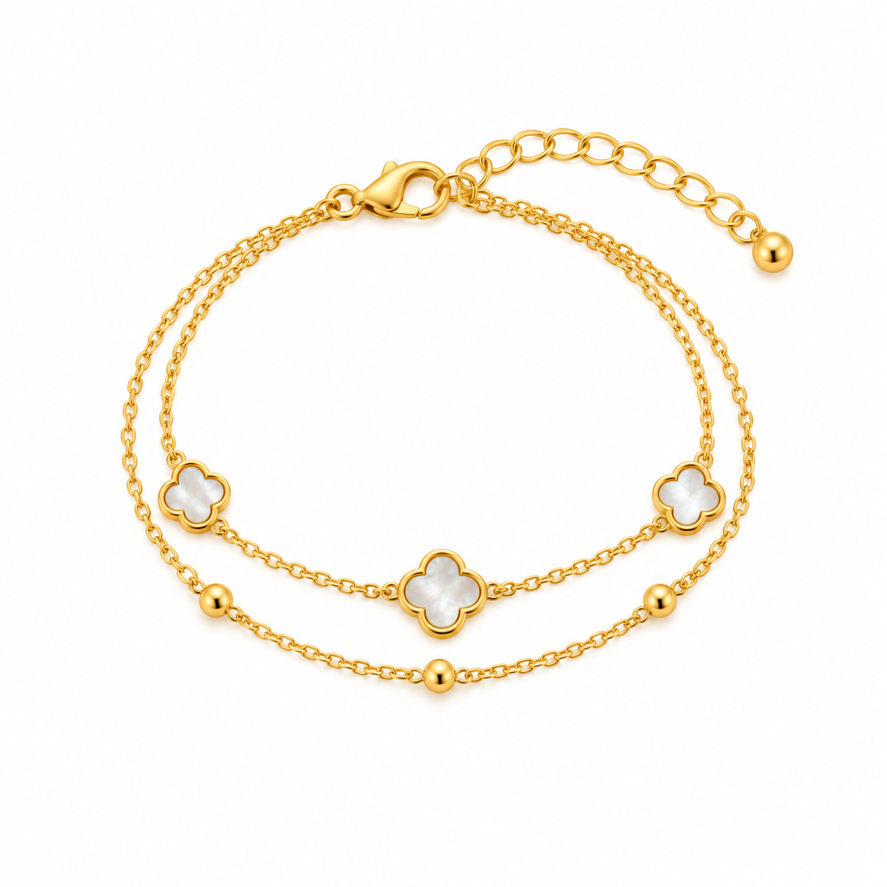 White Clover Double-Layer Gold Bracelet