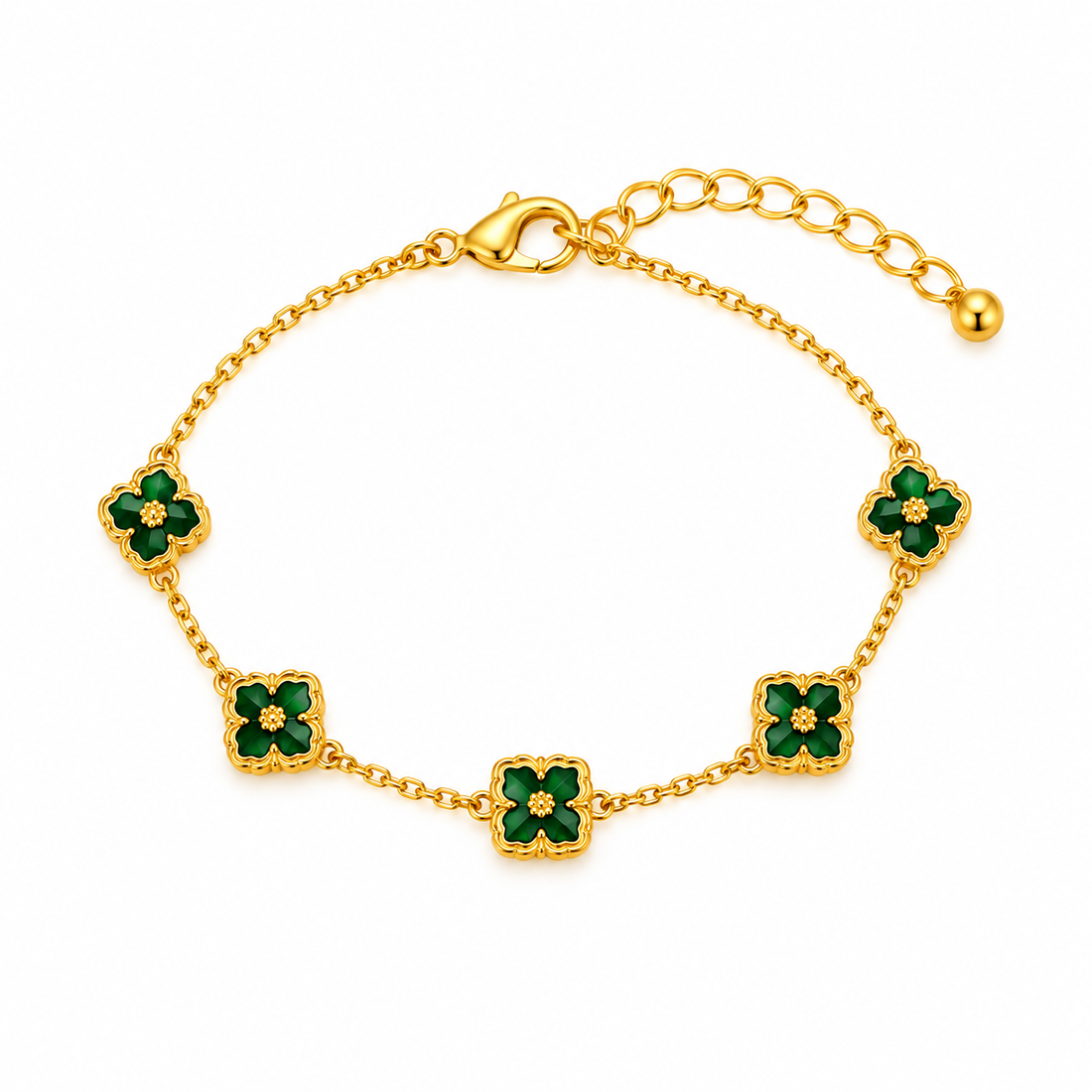 Emerald Green Clover Gold Bracelet