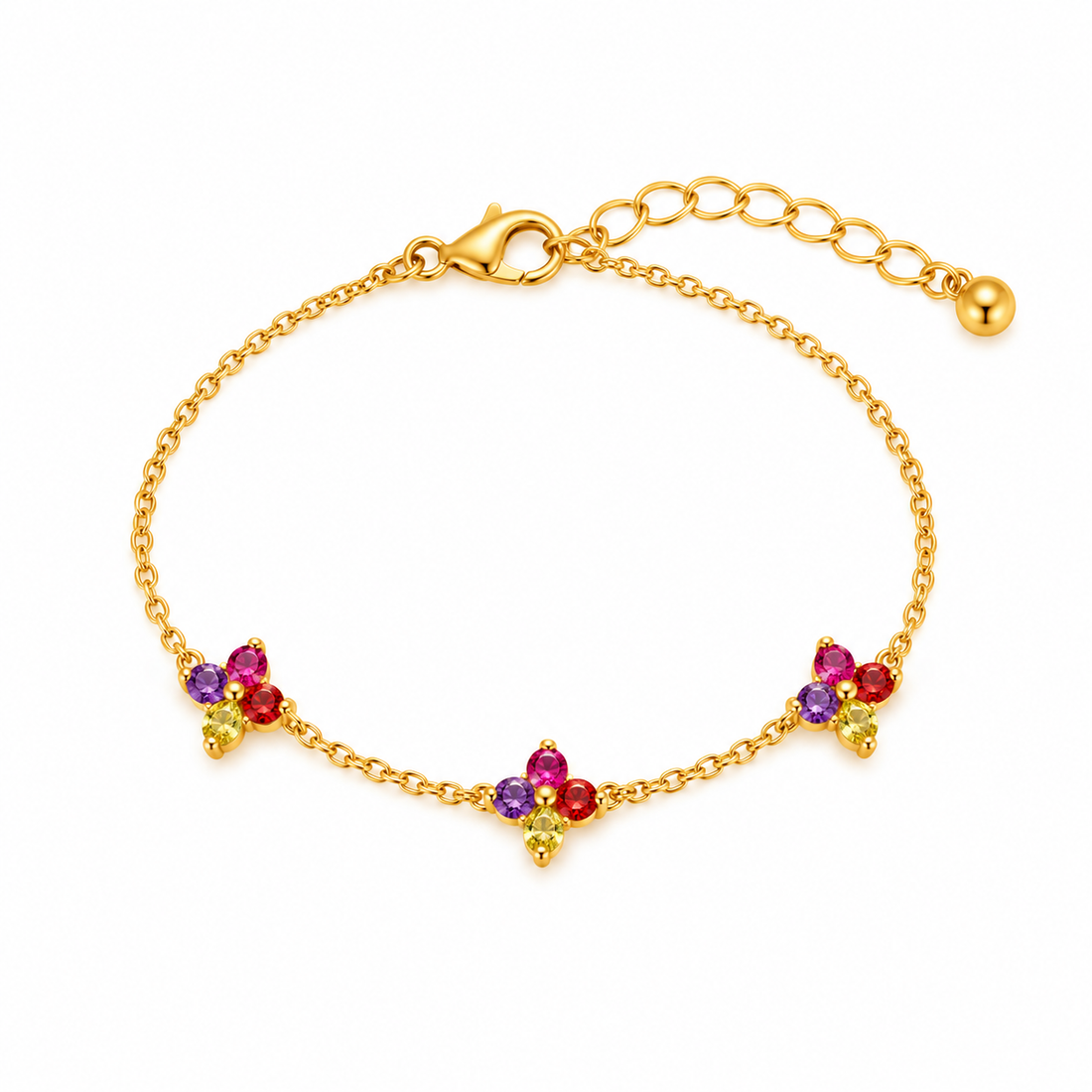 Multicolor Crystal Flower Gold Bracelet