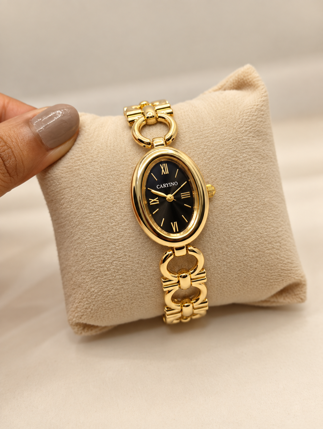 Golden Roman Link Oval Dial Bracelet Watch