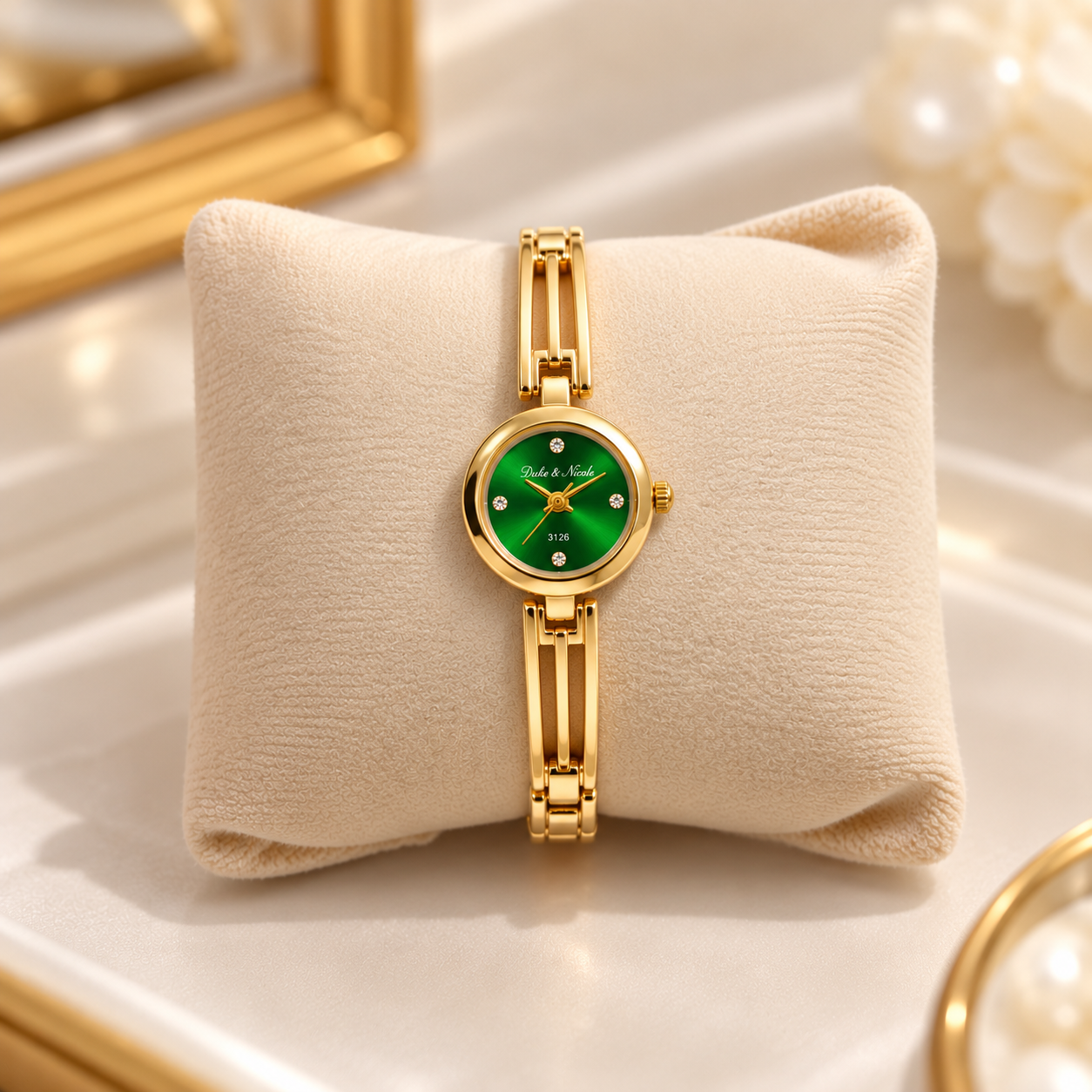 Emerald Green Dial Gold Bracelet Watch