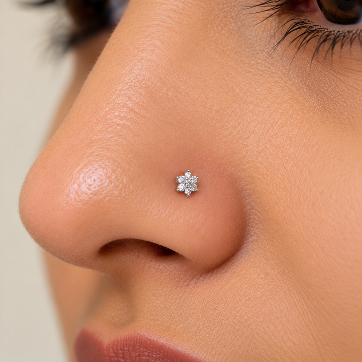 Delicate Silver Floral Nose Pin