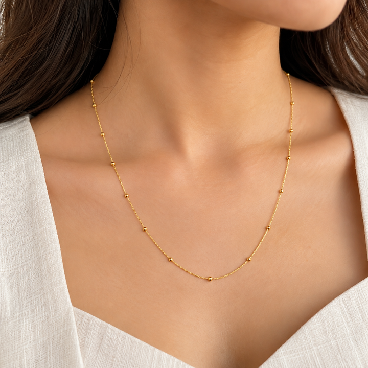 Gold Round Beaded Chain Necklace