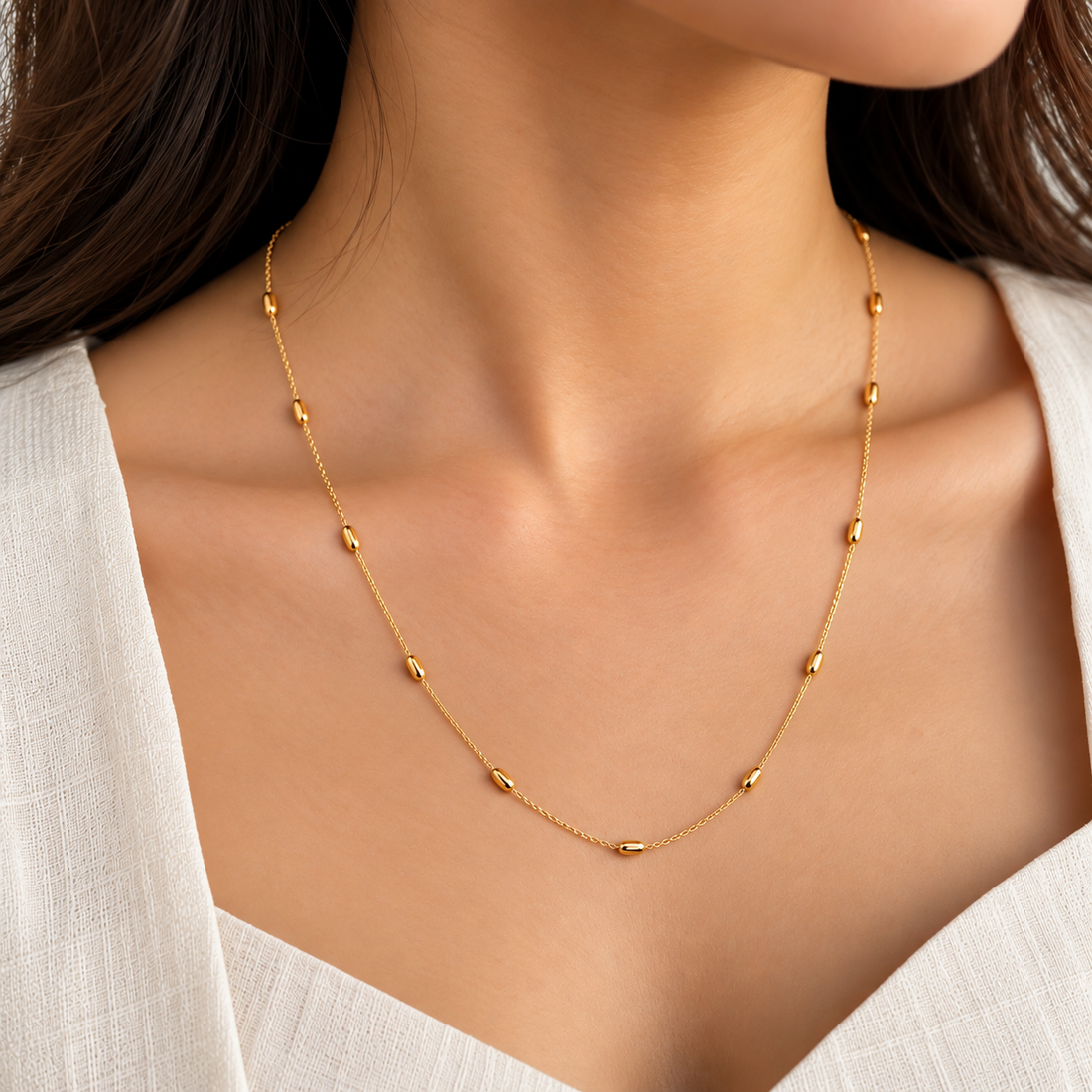 Gold Oval Beaded Necklace