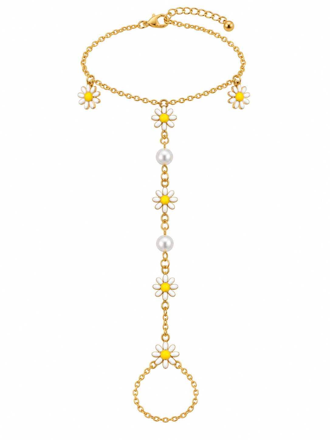Delicate Daisy and Pearl Hand Chain