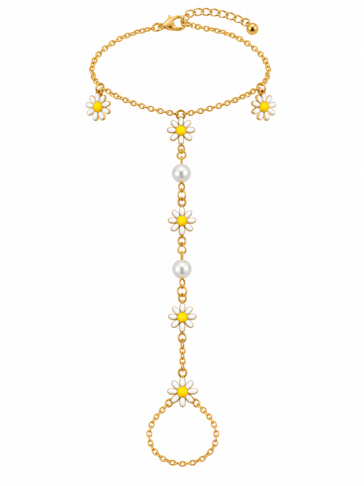 Delicate Daisy and Pearl Hand Chain